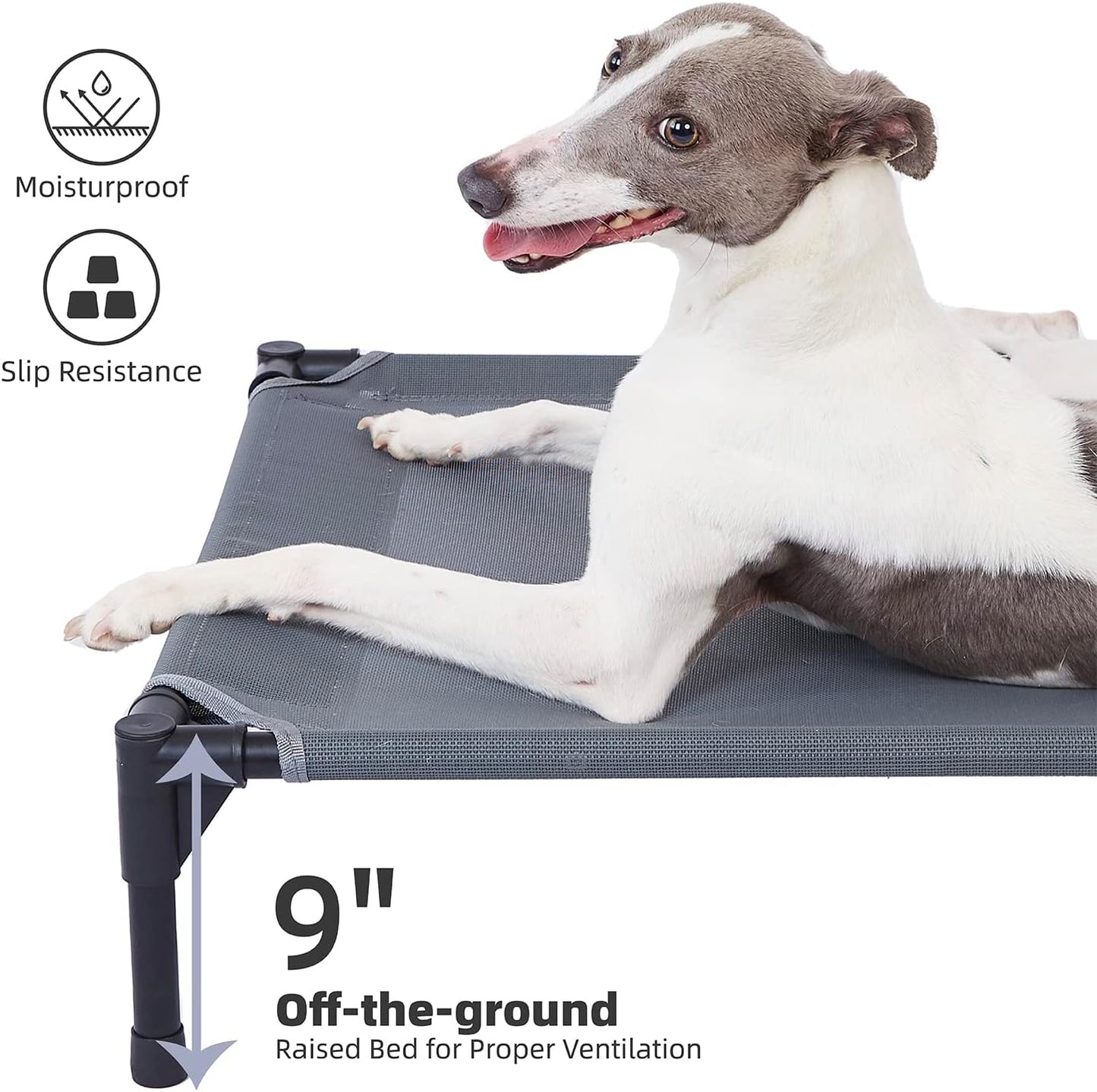 pettycare Elevated Outdoor Dog Bed - Dog Cots for Large Dogs XL, Heavy Duty Raised Cot Waterproof, Cooling Pets Bed with Washable Durable Teslin Mesh and Non Slip Feet, 49 Inches, Grey
