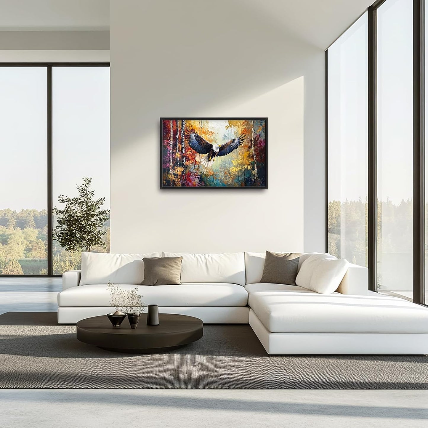 Extra Large Framed Bald Eagle Wall Art,Abstract Colorful Forest Wall Decor,Autumn Fall Forest Pictures for Living Room,Canvas Print Painting Modern Artwork Bedroom Office Home Decor 36L x 24W