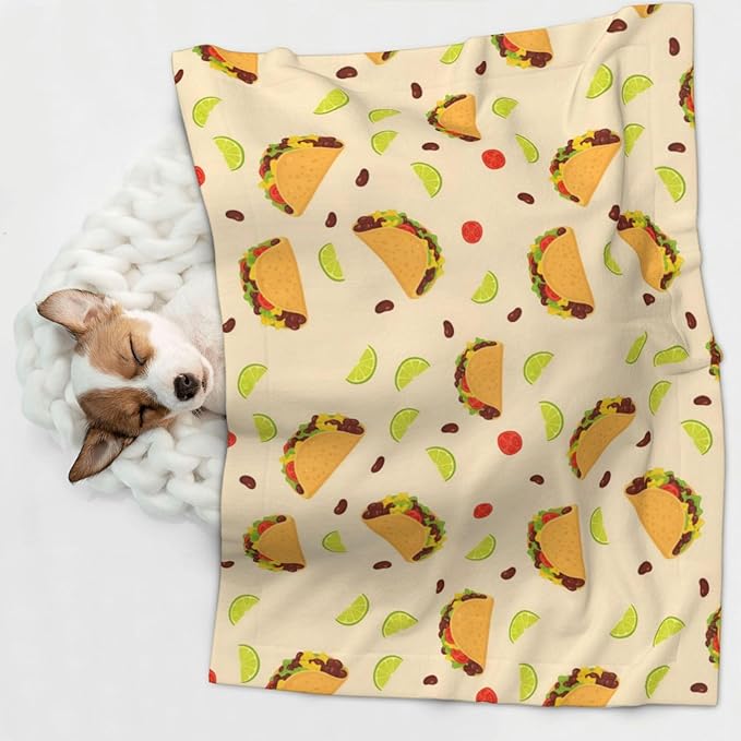 Double Sided Plush Pet Blanket with Cozy Dot Texture and Smooth Reverse, Mexican Taco, Reversible Throw for Dogs Cats on Couches Beds Crates