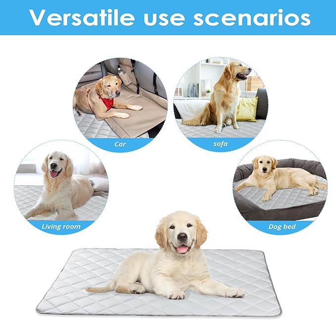 Langsprit Dog Cooling Mat, Washable Dogs Cats Pet Non-Toxic Cooling Pads Summer Sleeping Kennel Mats，Pet Self Cool Ice Blanket for Indoor & Outdoor Dog Beach Essentials Light Gray Medium