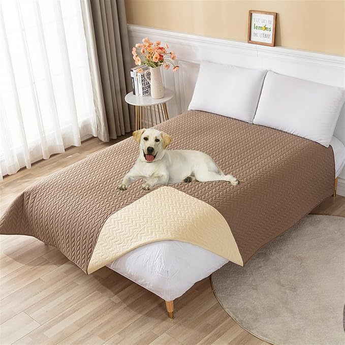 GIBZ Waterproof Dog Bed Cover Anti Slip Pet Furniture Protector Washable Blanket Large Soft Quilted Mat, Brown, 100x127cm