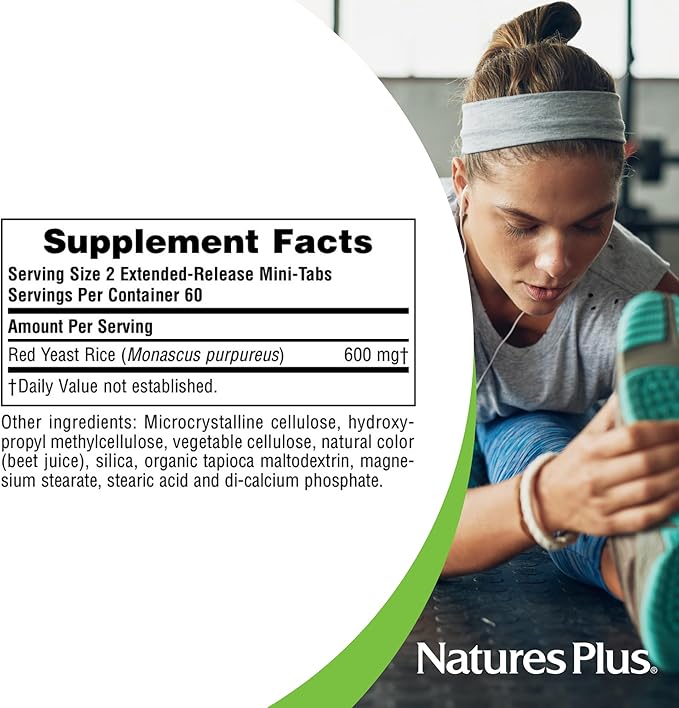 NaturesPlus Herbal Actives Red Yeast Rice, Extended Release - 600 mg, 120 Mini Tablets - Herbal Supplement - Vegan, Vegetarian, Gluten-Free - 60 Servings