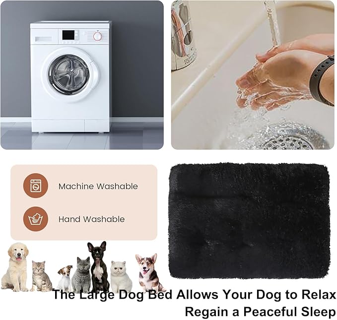 Dog Crate Mat, Dog Bed for Large Dogs, Comfy Fluffy Kennel Pad Anti-Slip for Dog beds & Furniture, Quilted Dog Bed for Pets for Medium/Small Dogs Cats (Color : Black, Size : 16.9x11)