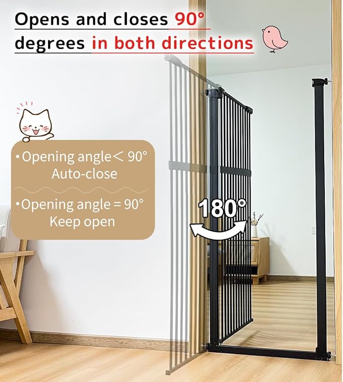 Lumizone Extra Tall Pet Gate 55.12" High Pressure Mounted 42.52"-46.64" Extra Wide (9 Sizes) 1.37" Gap for Cat Dog Stairs Doorway Hallway No Drilling Auto-Close (42.52"-46.64" W, Black)