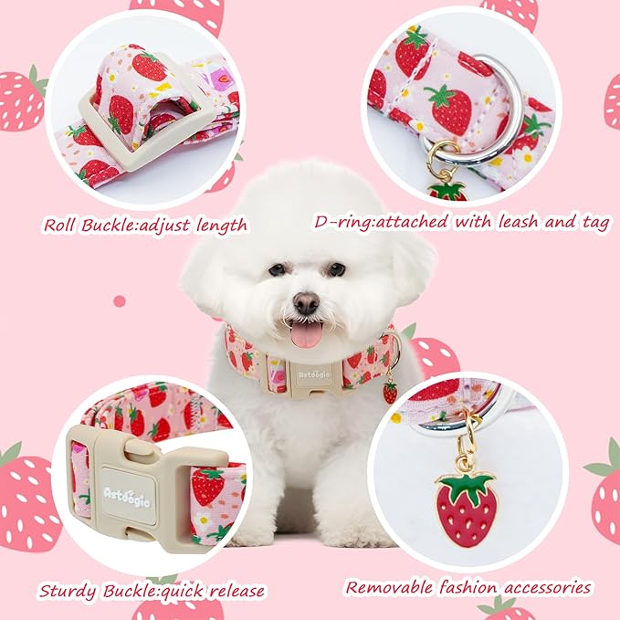 Strawberry Dog Collar, Cute Pink Dog Collars for Large Dogs, Sweet Fresh Style Pet Collar Large Dog Collars, Puppy Collar with Quick Release Buckle for Girl Boy Dog-L