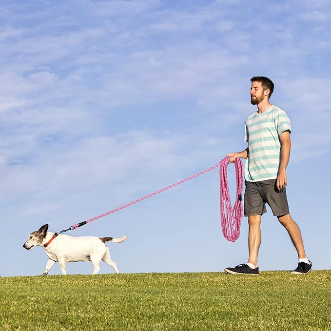 Long Dog Leash for Training 30Ft-Reflective Nylon Rope with Swivel Hook-Recall Agility Lead for Large Small Medium Dogs Outside Walking Hiking-Pink