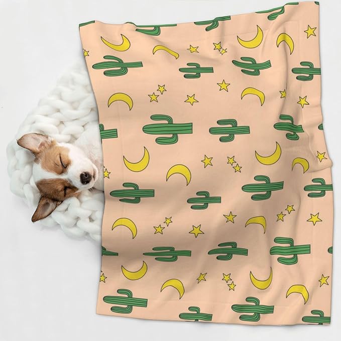 Reversible Dog Blanket for Beds Couches, Cactuses Moon, Double Sided Cat Blanket with Textured Dot Feel and Smooth Feel for Seasonal Comfort All Year