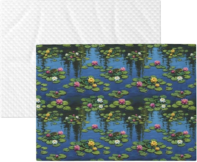 Two Sided Plush Pet Blanket for Crates Carriers Home Use, Water Lilies Monet Painting, Reversible Throw with Cozy Dot Fabric and Silky Reverse for Small Large Pets