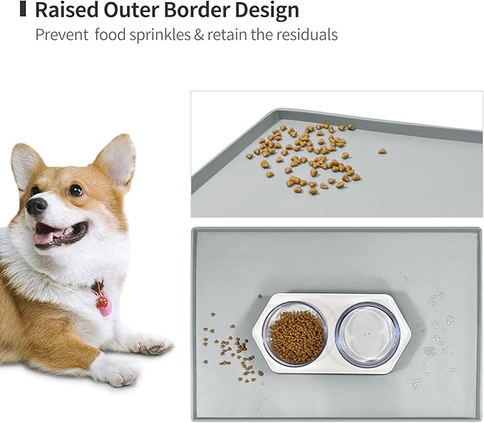 Dog Food Mat,Silicone Waterproof Food Tray,Non Slip Pet Bowl Mats Placemat,1" Raised Edge,Suitable for Most Small and Medium Sized Pets,32" x 24"