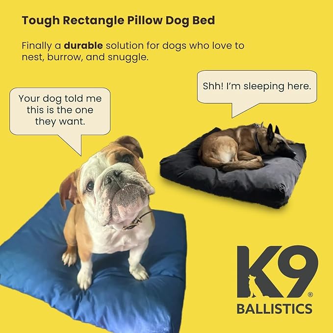 K9 Ballistics Tough Rectangle Pillow Dog Bed - Removable Cover, Washable, Durable & Water Resistant Dog Bed - Large, Taupe Premium Finish