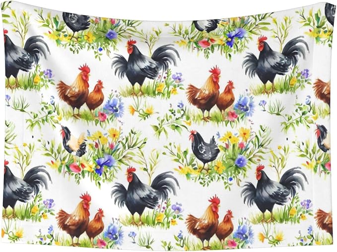 Two Sided Pet Cuddler Blanket for Anxiety Calming, Rooster Chicken Watercolor Flowers, Reversible Plush Design with Bubble Dot Pattern Provides Familiar Surface Anywhere