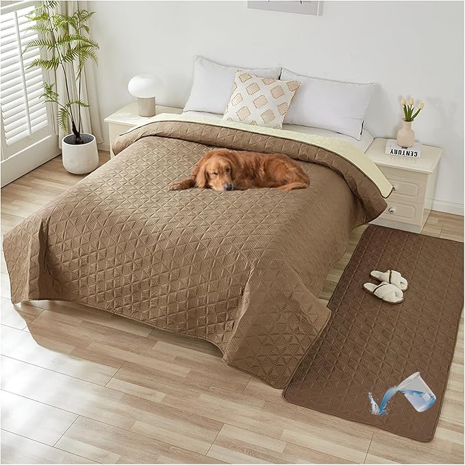 Waterproof Dog Bed Cover Pet Blanket, Soft Pet Couch Covers for Sofa Washable, Bed Couch Sofa Furniture Protector for Puppy Cat Kids (Khaki,210 * 260 CM)
