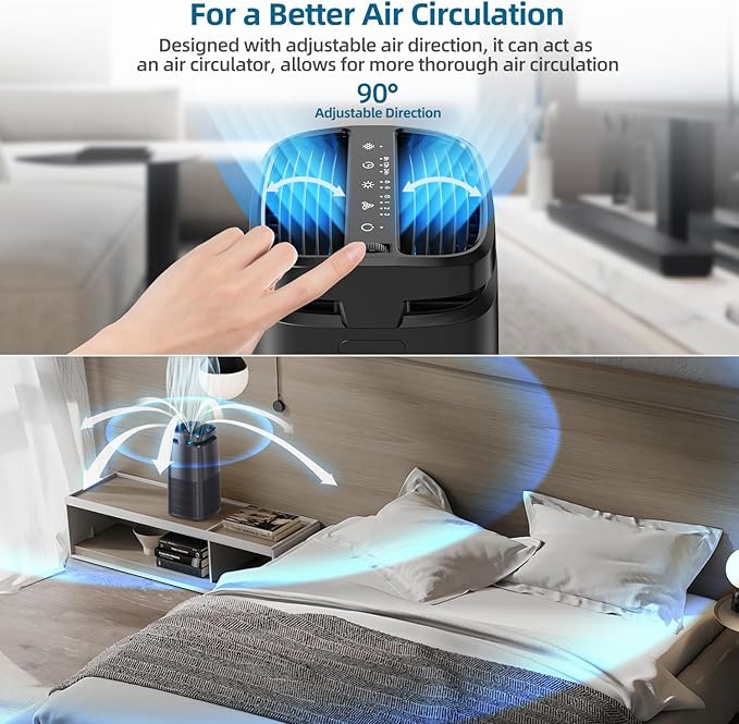 POMORON 4-in-1 Air Purifiers for Home, Air Ionizer Negative Ion Generator, H13 HEPA Filter, UV, Covers 1250 Ft² 99.97% Removal Rate for Pollen Smoke Pet Dander Air Cleaner for Bedroom, MJ002H, Black
