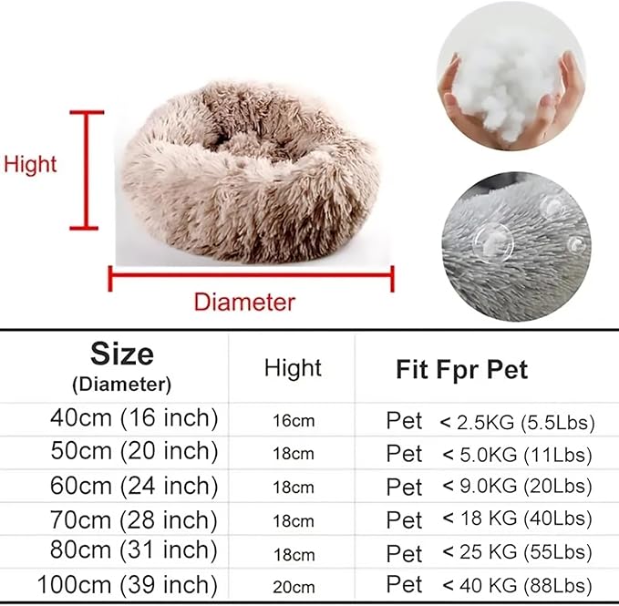 Calming Dog Bed for Small Dogs, Calming Donut Cuddler Pet Bed Anti Anxiety Round Dog Bed Fluffy Plush Faux Fur Cat Bed,Khaki,35.5IN
