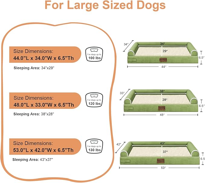 Large Dog Bed Orthopedic Washable: Beds Bolster XXL Bed Big XLarge Dogs Egg Crate Foam Sofa Couch Waterproof Removable Cover - Grass Green