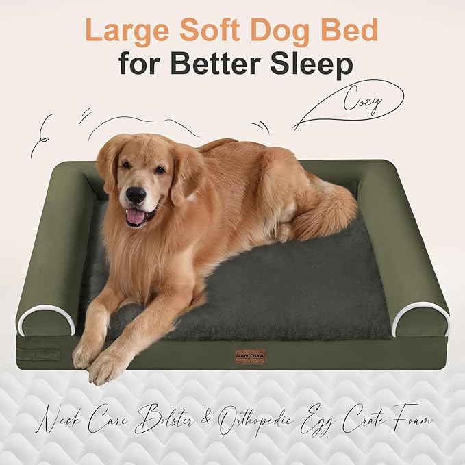Small Dog Bed Orthopedic Washable: Beds Bolster Small Sized Dogs Cats Bed Egg Crate Foam Couch Sofa Waterproof with Removable Cover - Dark Green