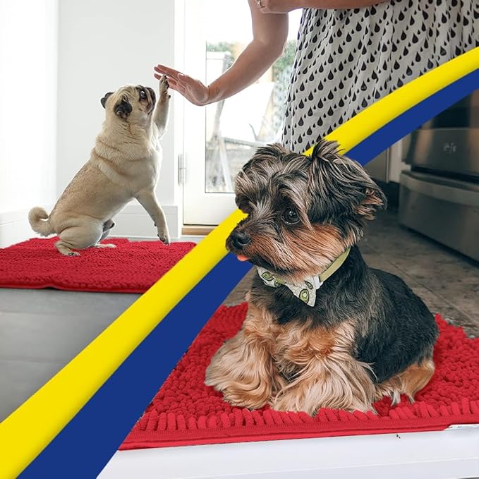 Muddy Mat® | Super Absorbent Door Mat Indoor, Microfiber Quick Dry Chenille Entryway Rug, Non-Slip Front Door Mat, Indoor Mats for Entryway, Machine Washable Pet Rug, Red 16"x24"