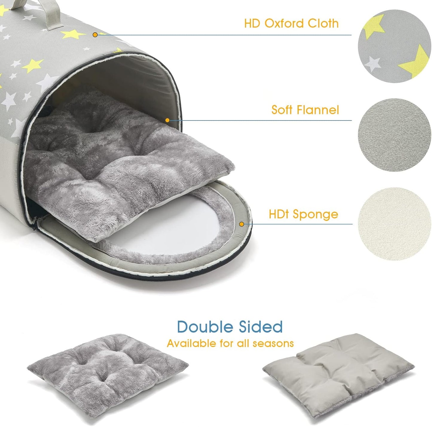 Jiupety Indoor Dog House, 2 in 1 Portable Foldable House Bed with Cover, Pet Tent & Cave Bed for Cats and Small Dogs, M(18"×14"×13"), Up to 9 Lb, Grey
