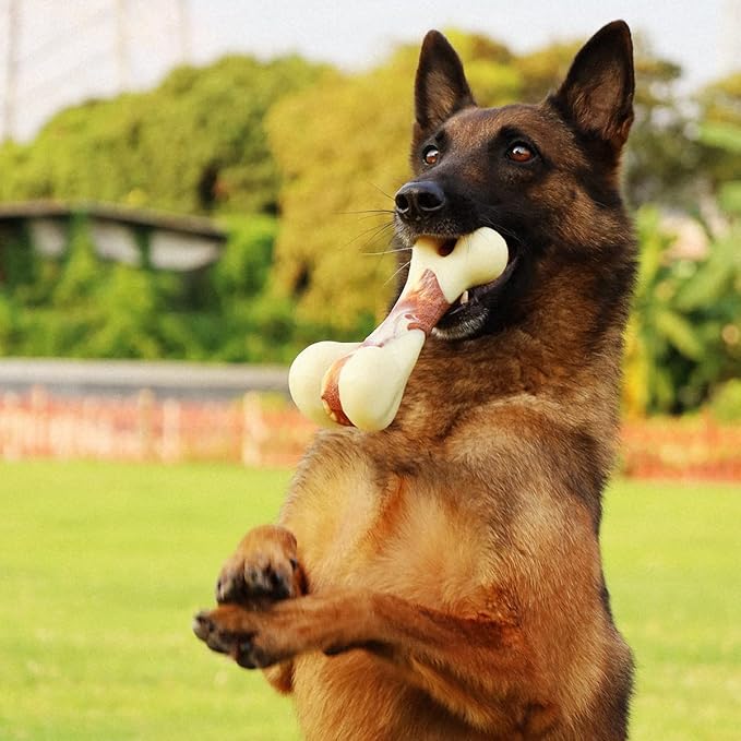Tikaton Dog Chew Toys for Aggressive Chewers, Peanut Butter Flavor Durable Dog Teething Chew Toys Bones for Large/Medium/Small Puppies