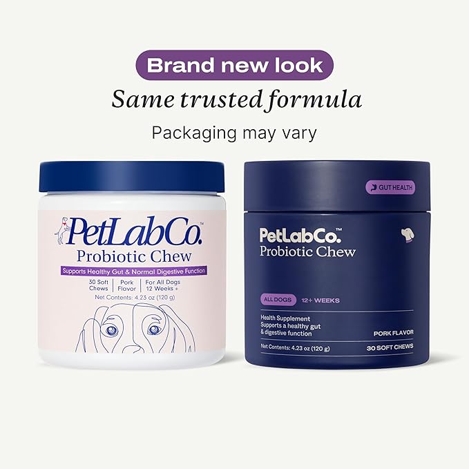 PetLab Co. Probiotics for Dogs, Support Gut Health, Occasional Diarrhea, Digestive Health & Seasonal Allergies - Pork Flavor - 30 Soft Chews - Packaging May Vary