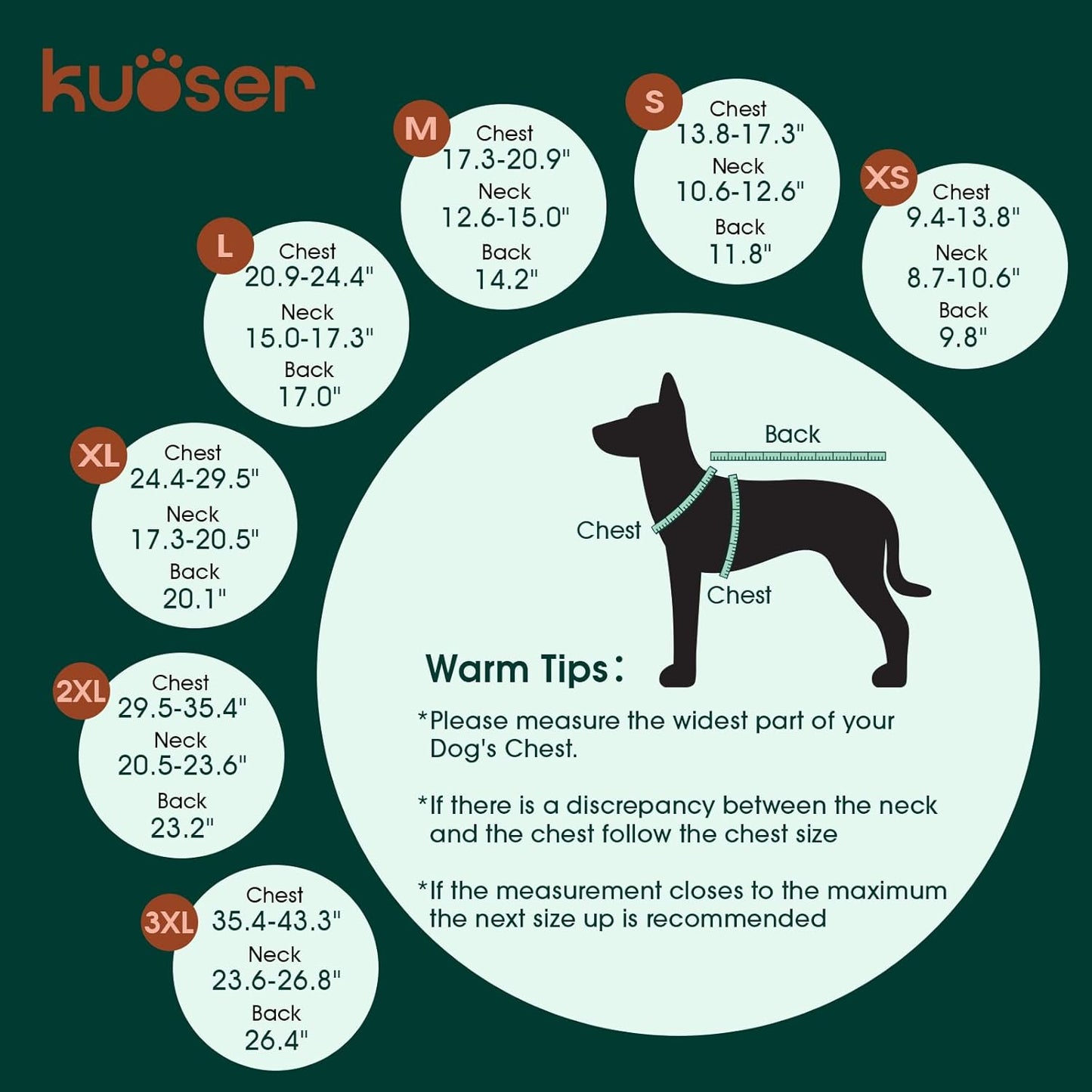 Kuoser Warm Dog Coat, Waterproof Dog Jacket for Extra Large Dogs, Adjustable Durable XXL Doggie Winter Coat Reversible Puppy Cold Weather Apparel from Small to Large Breed, Orange XXL