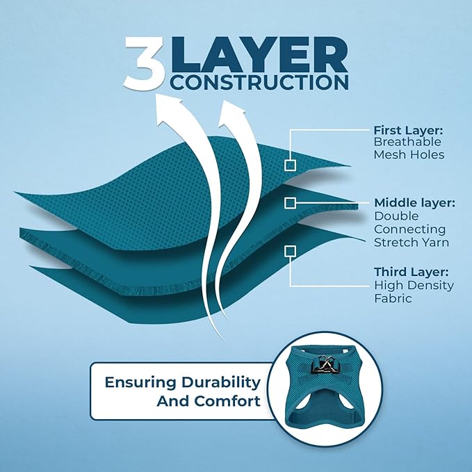 Best Pet Supplies Voyager Step-in Air Harness - All Weather Mesh, Reflective, No Pull Harness for Dogs, Cats - Secure with Hook & Loop Fastener, Buckle, Double D-Rings - Turquoise, XL