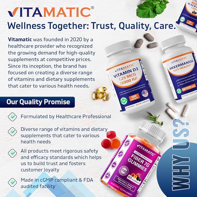Vitamatic Magnesium Glycinate 500 mg per Tablet – 180 Vegetarian Tablets (Uncoated) with Added Vitamin B6 for Maximum Absorption – Muscle, Joint & Heart Health Support – Non-GMO, Gluten-Free