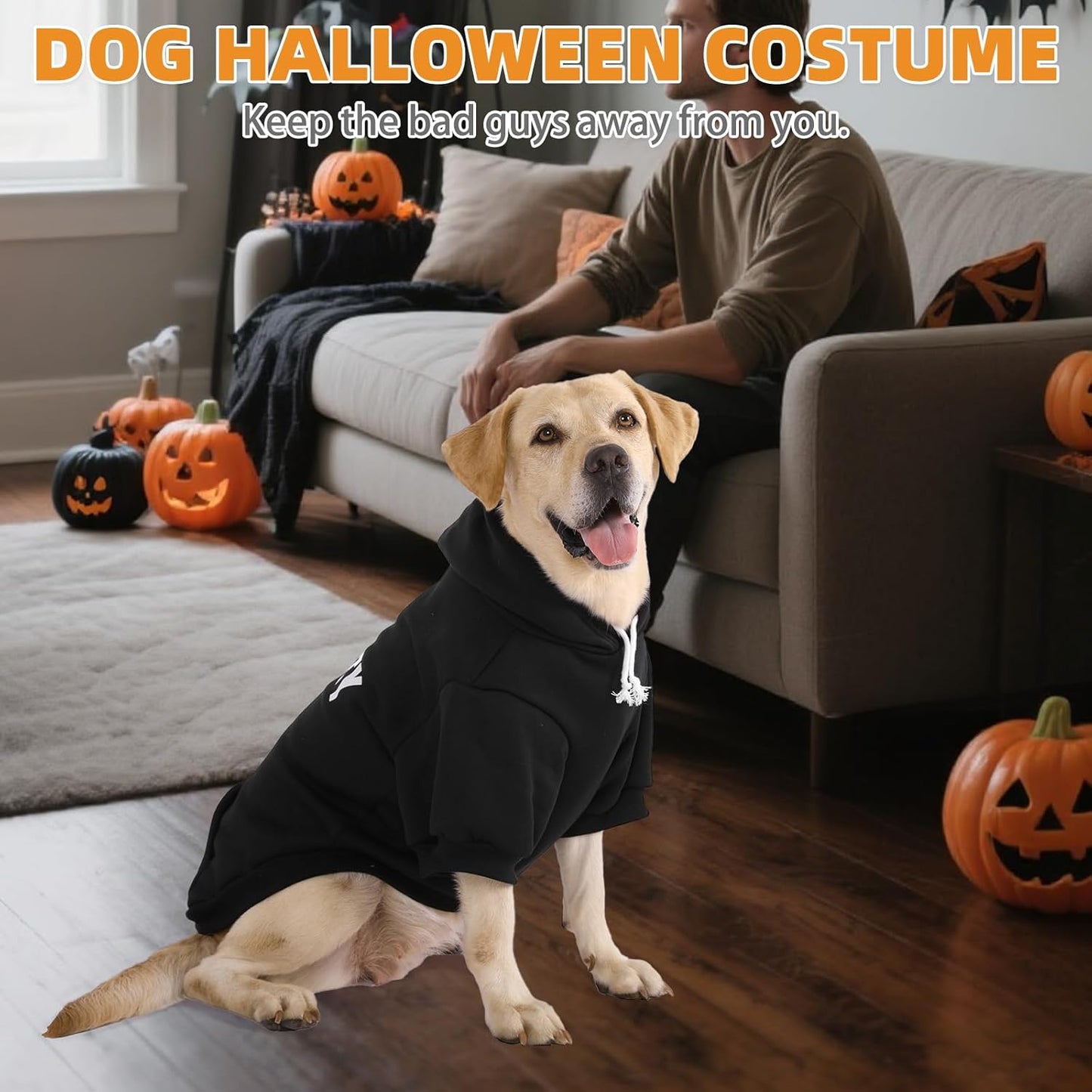 KOOLTAIL Security Dog Hoodie, Fall Puppy Sweater Clothes for Small Medium Large Dogs, Soft Warm Winter Pet Cold Weater Coats Hooded Sweatshirt with Pocket, Dog Halloween Costume for Girl Boy, Black XL