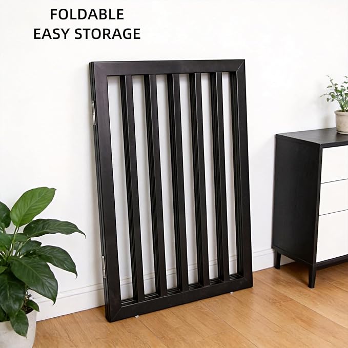 ZJSF Freestanding Indoor Dog Gate for House Foldable Wood Puppy Gate for Doorways Pet Gate for Stairs Extra Wide Pet Fence, Black, 32" Height 3 Panels