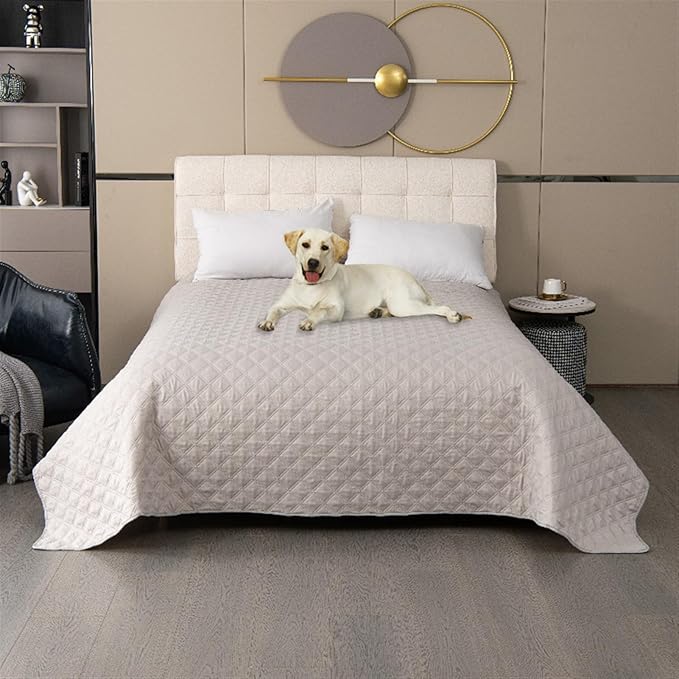 GIBZ Waterproof Dog Bed Cover Anti Slip Pet Furniture Protector Blanket Washable Thick Quilted Mat, White, 218x208cm
