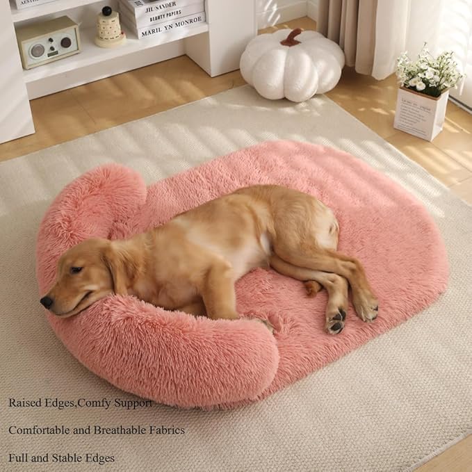 Calming Dog Bed - Fluffy Plush Mat with Removable Washable Cover | Furniture Protector for Large Dogs & Cats(Grey,47.24X29.53X5.91in)
