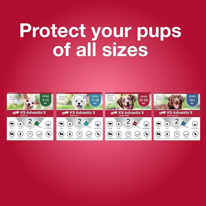 K9 Advantix II Large Dog Vet-Recommended Flea, Tick & Mosquito Treatment & Prevention | Dogs 21-55 lbs. | 4-Mo Supply (Pack of 2)