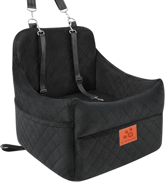 Dog Car Seat for Small/Medium Dogs, Dog Booster Car Seats with Thick Cushion for Dogs Under 35lbs, Detachable Washable Pet Car Seat with Storage Pockets, 2 Safety Belts(Black)