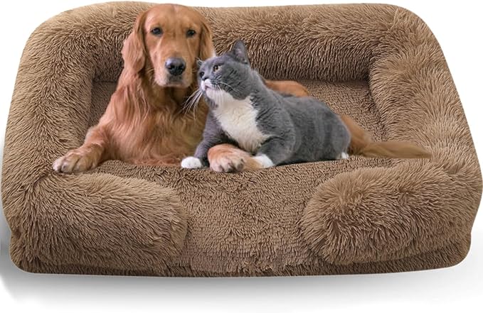 Dog Beds Medium Large Size Dog, Calming Dog Bed with Removable Washable Cover, Waterproof Lining and Nonskid Bottom(Khaki,XXL)