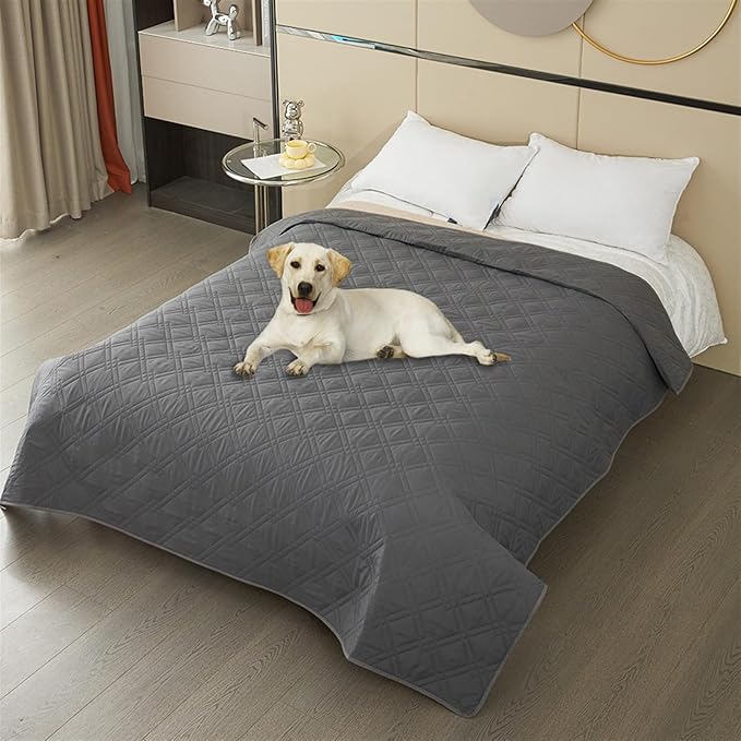 GIBZ Waterproof Dog Bed Cover Anti Slip Pet Furniture Protector Washable Blanket Large Soft Quilted Mat, Dark Grey, 260x210cm