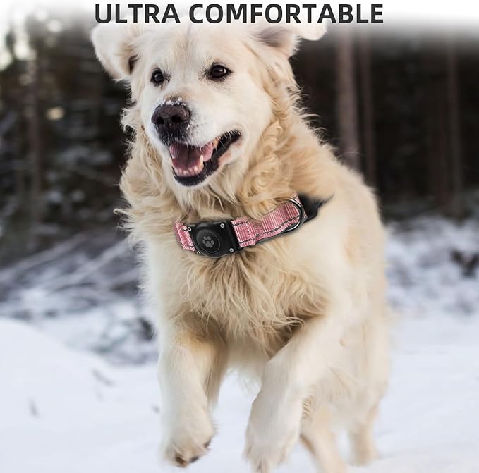 Airtag Dog Collar - 100% Waterproof Air tag Dog Collar Holder for Apple AirTag, Reflective, Soft Padded, Everlasting, GPS Dog Collar for Small Medium Large Dogs (Pink, XL)
