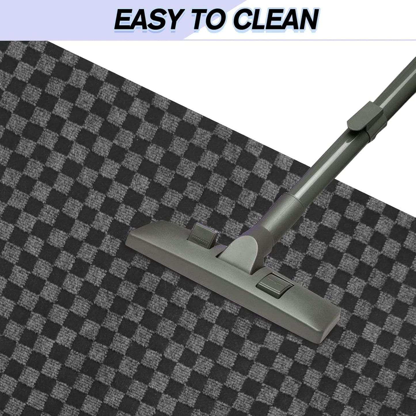 Custom Size Backed Non-Slip Area Rugs Runner, Easy Clean, Waterproof Runner Rugs for Hallway Entryway, Kitchen, Laundry, 3FT x 60FT, Gray Checkered