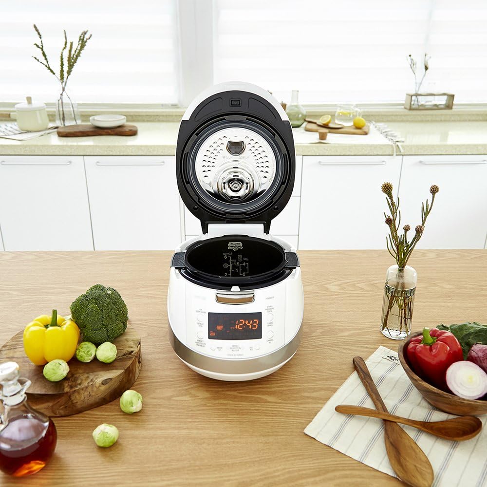 CUCKOO CRP-HS0657FW 6-Cup (Uncooked) / 12-Cup (Cooked) Induction Heating Pressure Rice Cooker with Nonstick Inner Pot, 16 Menu Modes, Safe Steam Release, Korean Voice Guide, Auto Clean (White/Silver)