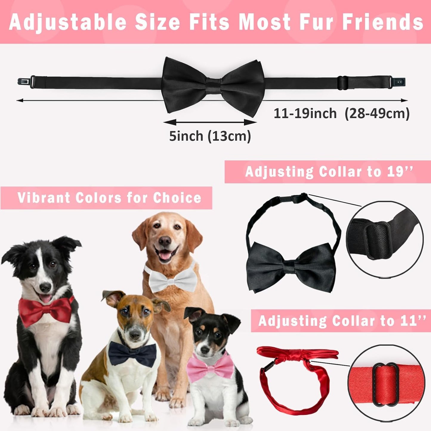KOOMOX Red Bow for Dog, Adjustable Dog Bow Tie Collar for Medium and Large Dogs Cats Pets Wedding Birthday Graduation Christmas Holiday Homecoming Costumes, 1 Piece Red