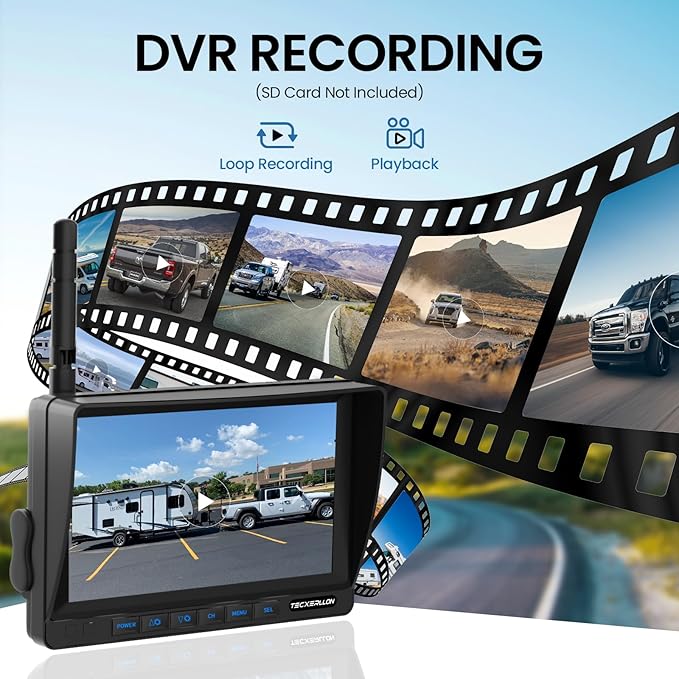 RV Backup Camera, 7'' 1080P Vehicle Backup Cameras with AI Detection, Waterproof Wireless Backup Camera with DVR Recording & Night Vision for Car, Van, SUV, Truck, Trailer