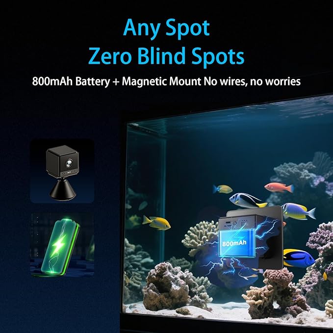 2K HD Aquarium & Terrarium WiFi Pet Camera,140° Wide-Angle Anti-Glare & Anti-Reflection,Night Vision for Fish & Reptiles,Two-Way Audio,Easy & Quick Install,AI-Powered Detection,24/7 Recording