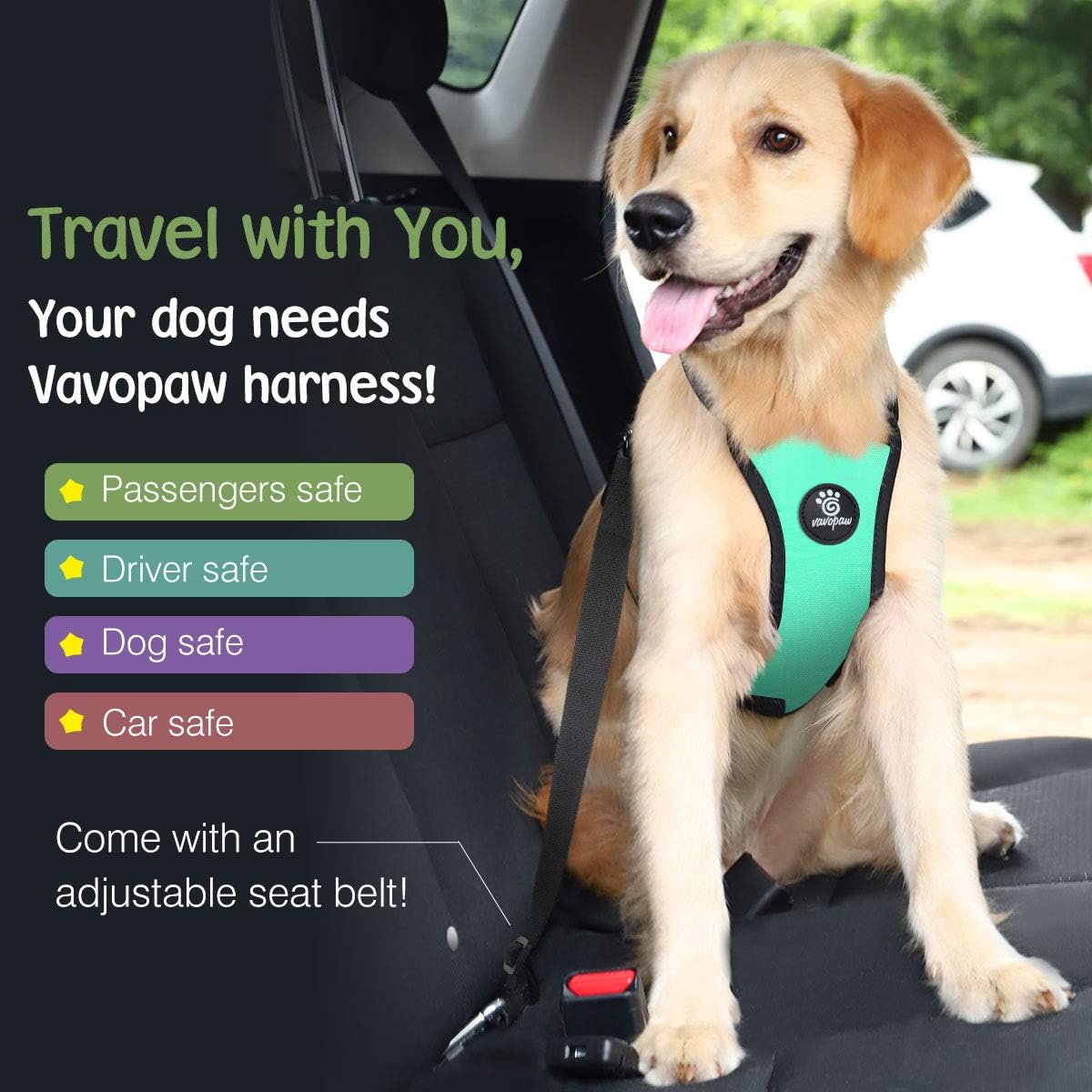 Dog Seat Belt, Safety Vest Dog Car Harness with Adjustable Buckle Dog Seat Belt for Vehicle Nylon Pet Safety Seat Belts Heavy Duty(S, Lake Blue)