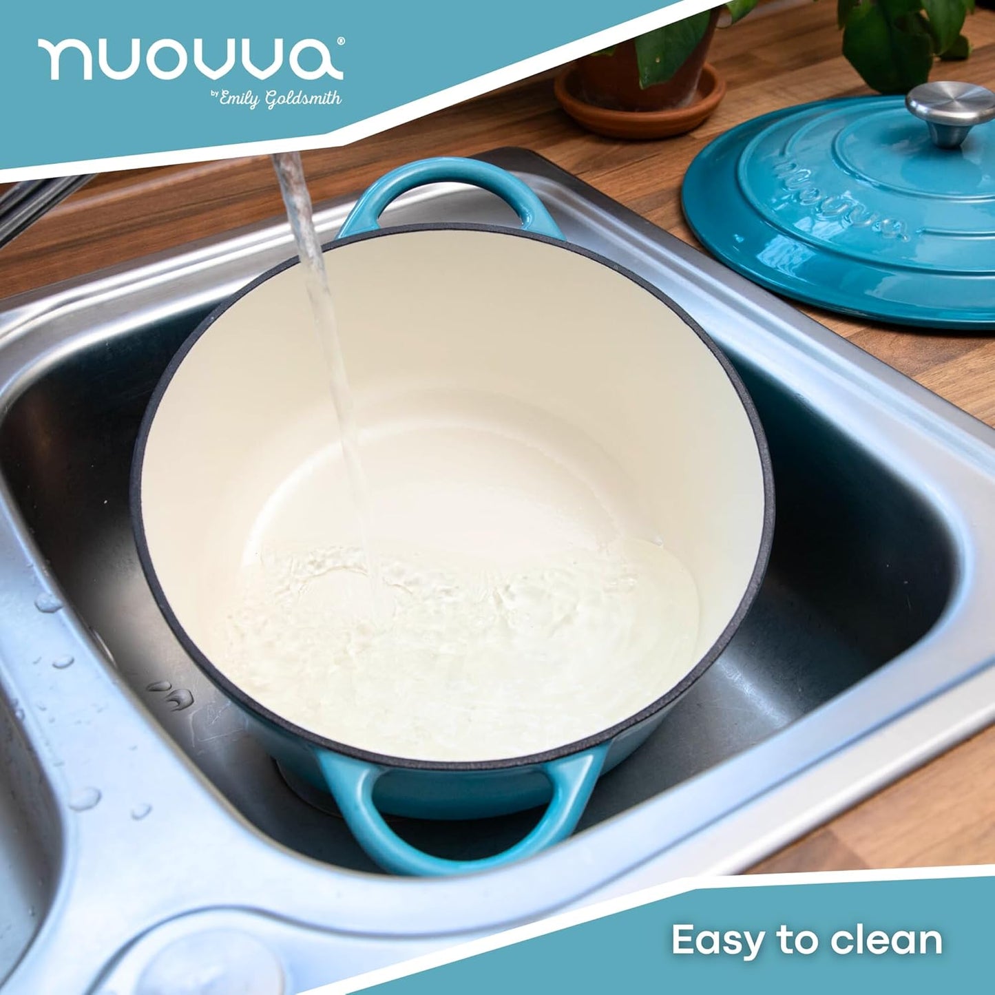 Cast Iron Dutch Oven with Lid – Non-Stick Ovenproof Enamelled Casserole Pot – Sturdy Dutch Oven Cookware – Blue, 7.3-Quart, 30cm – by Nuovva