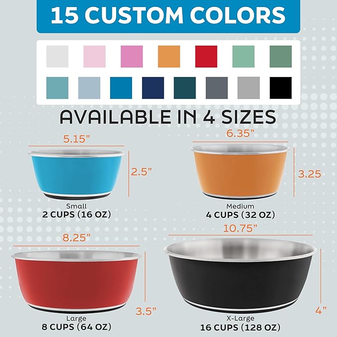 Master Pet Supply Stainless Steel Dog Bowls Set of 2 (16 Oz Each) with Non-Slip Rubber Base - Pistachio - Basic Dog Food Bowl Water & Food Bowls for Small Medium Large Dogs & Cats, Metal Dish