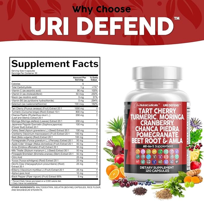 Clean Nutraceuticals Tart Cherry Extract Capsules with Turmeric Moringa Cranberry Chanca Piedra Celery Quercetin ACV Pomegranate L Selenomethionine - 3Pack
