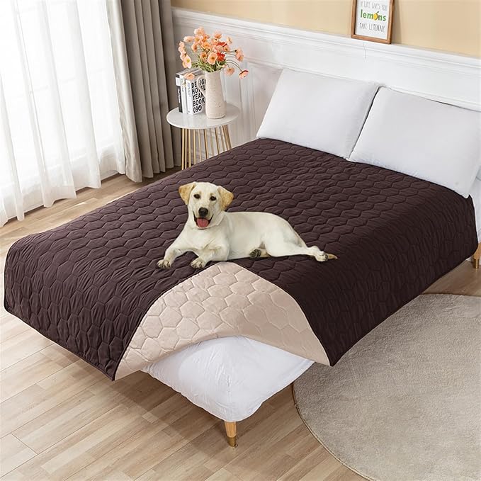 GIBZ Waterproof Dog Bed Cover Anti Slip Pet Furniture Protector Washable Blanket Large Soft Quilted Mat, Coffee, 170x210cm