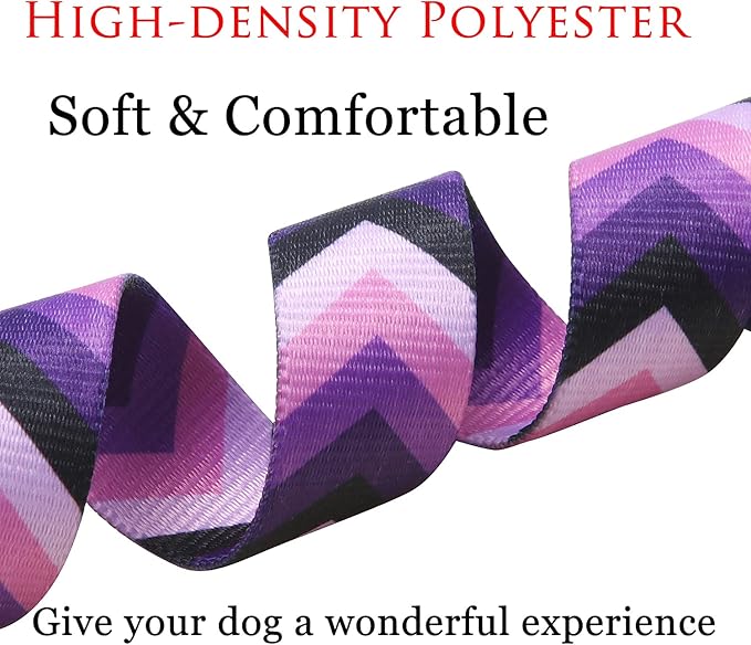 Dog Collar and Leash Set with Bohemia Floral Tribal Geometric Patterns - Soft Ethnic Style Collar Adjustable for Small Medium Large Dogs(Purple Arrow Set,L)