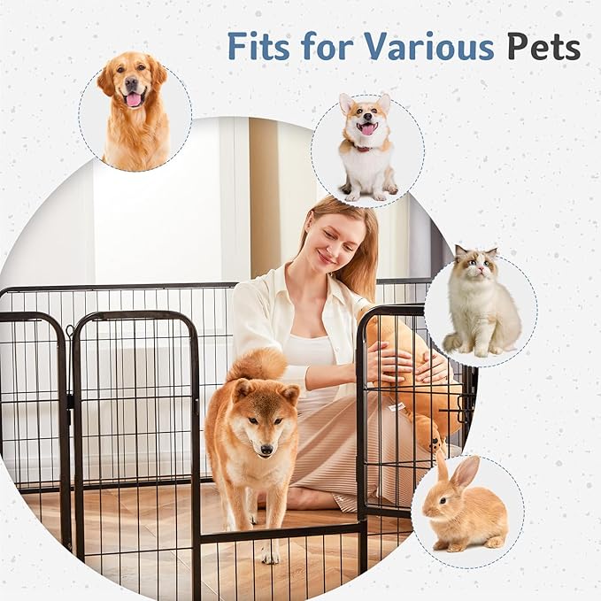 DUMOS Dog Playpen Indoor, Metal 32 Inch 2 Panels Foldable Pet Fence with Door, Outdoor Small Medium Large Dog Puppy Portable Exercise Play Pen for RV Camping, Trips, Play Yard