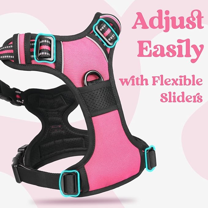 rabbitgoo Dog Harness for Large, No Pull Pet Harness with 3 Buckles, Adjustable Soft Padded Vest with Control Handle, Walking Reflective Pet Vest for Extra Large Dogs, Rose Pink, XL