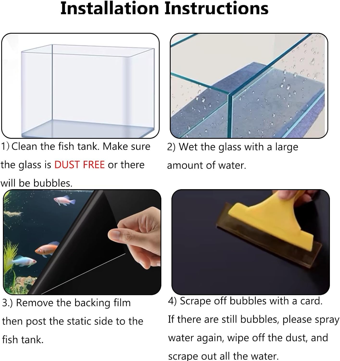 Fish Tank Aquarium Background - Black, Electrostatic Adhesion, Glue-Free, Easy Installation, Traceless Removal, Size 11.8 X 39 Inch